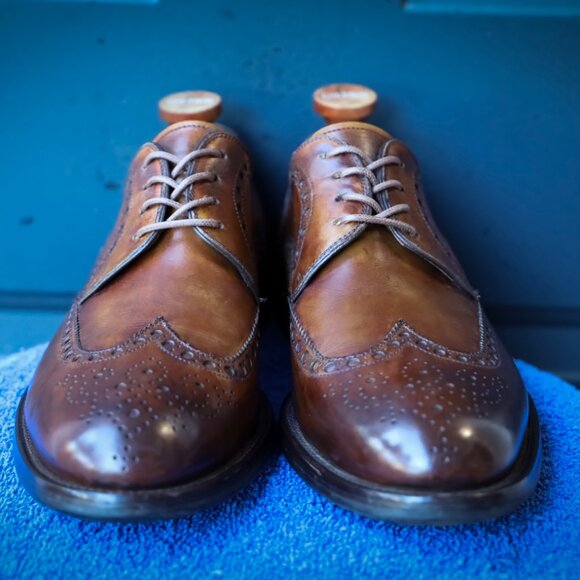 SALE - Magnanni 10.5-M Brown Burnished Wingtip Mens Dress Shoes - Picture 4 of 14